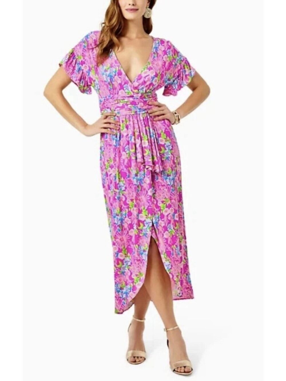 NEW Lilly Pulitzer Anchorage Midi Dress XS Pink Amethyst Moms The Word SN 9468